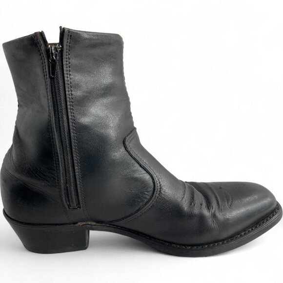 Double-H Black Leather Ankle Size Zip Western Biker Cowboy Boots Men's 10 D - Picture 5 of 11